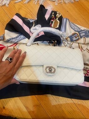 White Quilted Chain-Handle Shoulder Bag -